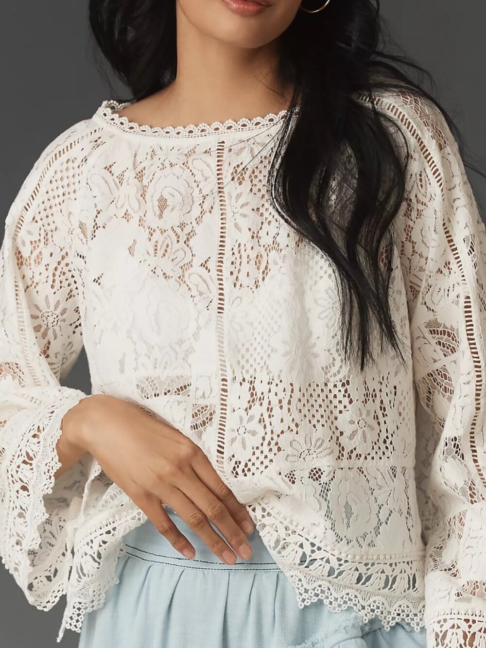 Anthropologie Long-Sleeve Lace Patches Blouse